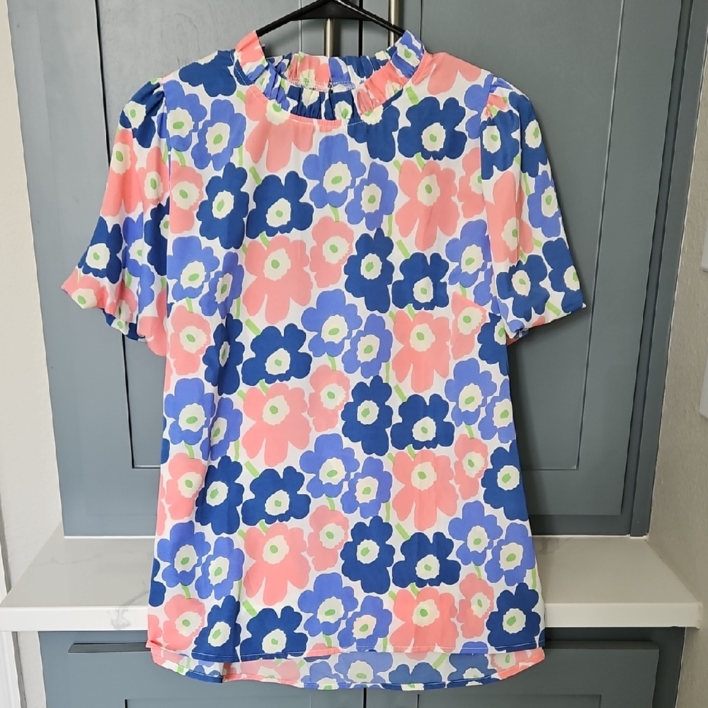 NWOT Floral Print Women's Top By Jodifl- Pink and Blue
